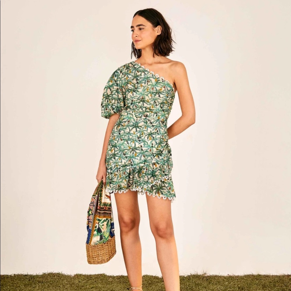 Farm Rio Mini Toucans One Shoulder Mini Dress
